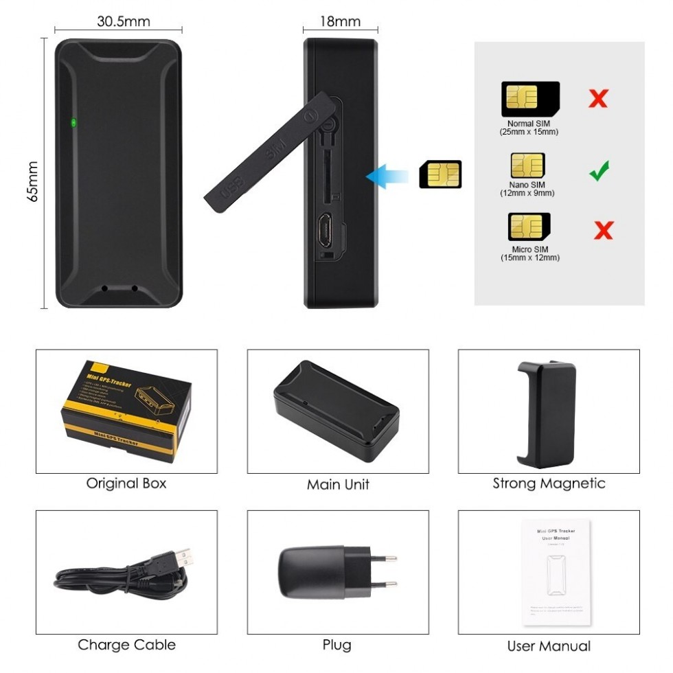 Mini GPS tracker for with magnet - 1000 mAh battery + remote voice