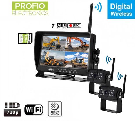 ​​​​​​​Wireless reversing set - 2x AHD camera with 18 IR LED protection IP69 + 7" LCD DVR monitor