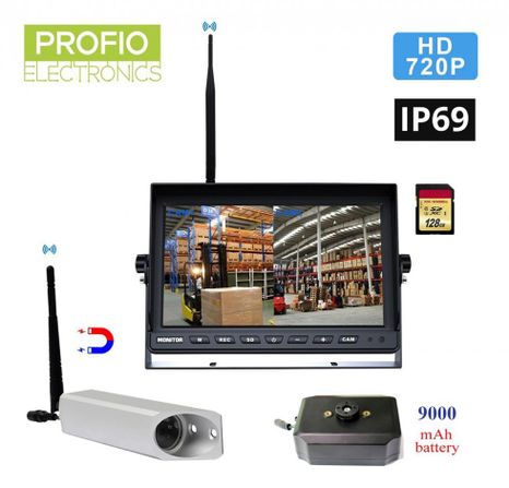 Camera IP69 for forklifts with LED backlight + 7" LCD Monitor + 9000 mAh battery IP68