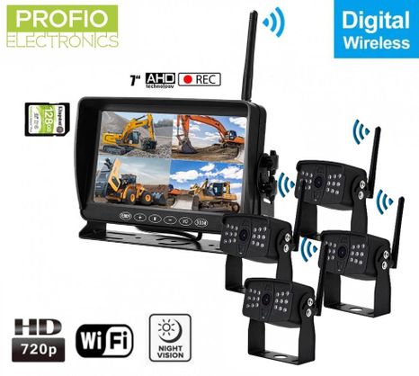 Camera ADH WiFi system - 1x HD monitor 7" + 4x AHD IP69 camera with IR LED night vision
