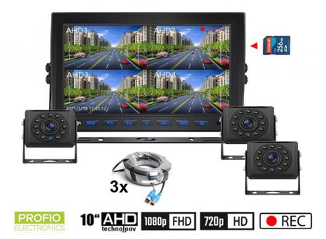 AHD camera set for car - 1x Hybrid 10" AHD monitor + 3x HD camera with 11 IR LEDs