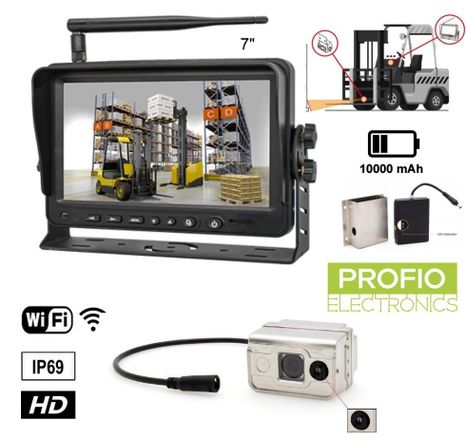 Laser SET for forklift - HD wifi IP69 camera and 7″ AHD monitor + 10000 mAh battery