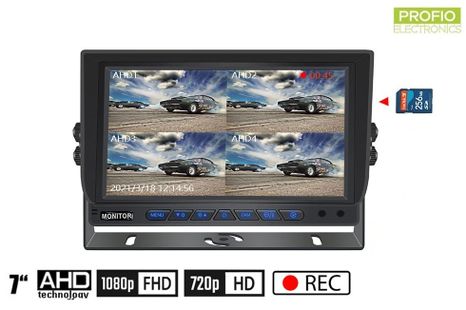 Parking hybrid 7" car monitor + connection 4x AHD/CVBS + recording