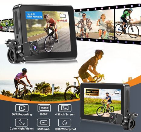 Camera with monitor for bicycle SET - FULL HD camera + 4,3" Monitor with micro SD recording