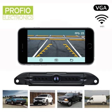 Wi-Fi parking camera for displaying on a mobile phone on the rear license plate with IR